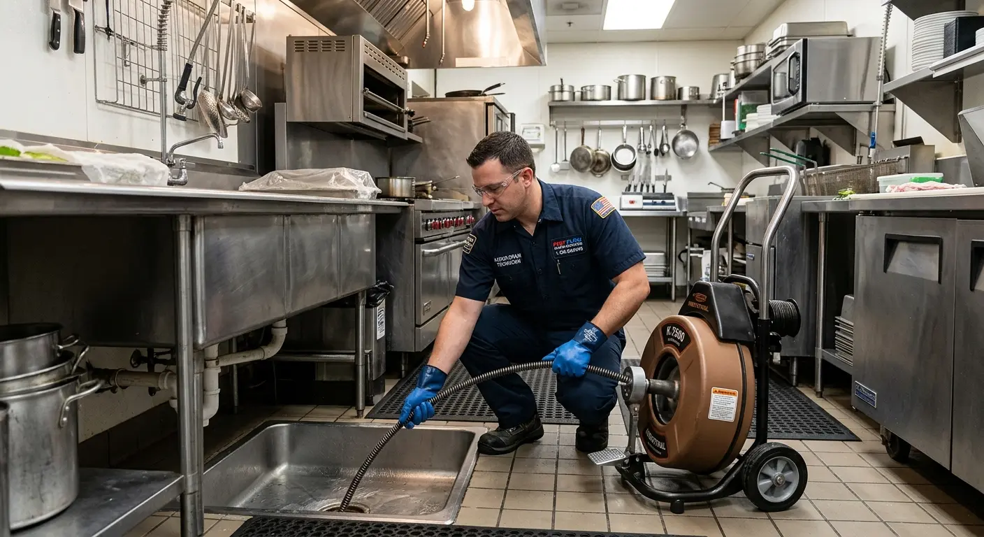 Commercial drain cleaning service in a restaurant kitchen in South San Gabriel